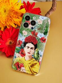 Frida Kahlo X SHEIN Character And Tropical Floral Print Phone Case,Compatible With IPhone - Clear - View 8