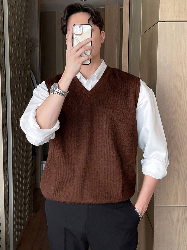 Men Solid Color Knitted Vest For Summer