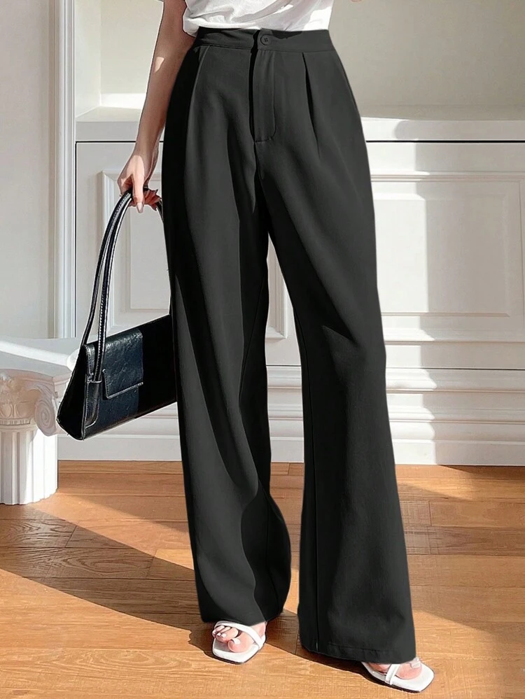 Grey Women's High Waist Wide Leg Pleated Loose Casual Commute Pants,Women Dress Pants