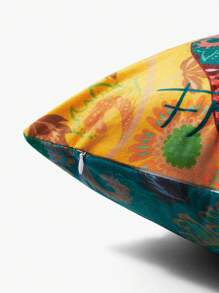 Frida Kahlo X SHEIN Double-Sided Floral Printed Velvet Pillowcase With Figures And Plants Design, Gifts - Multicolor - View 7