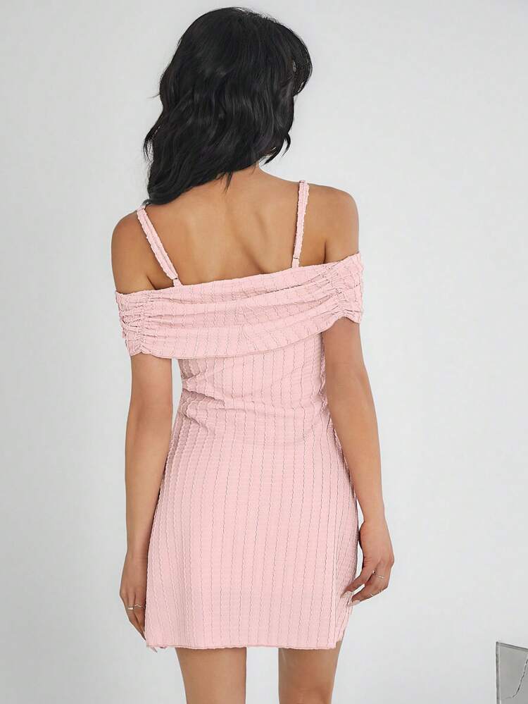 Women's Open Shoulder Sweet Bowknot Pink Dress, Spring/Summer