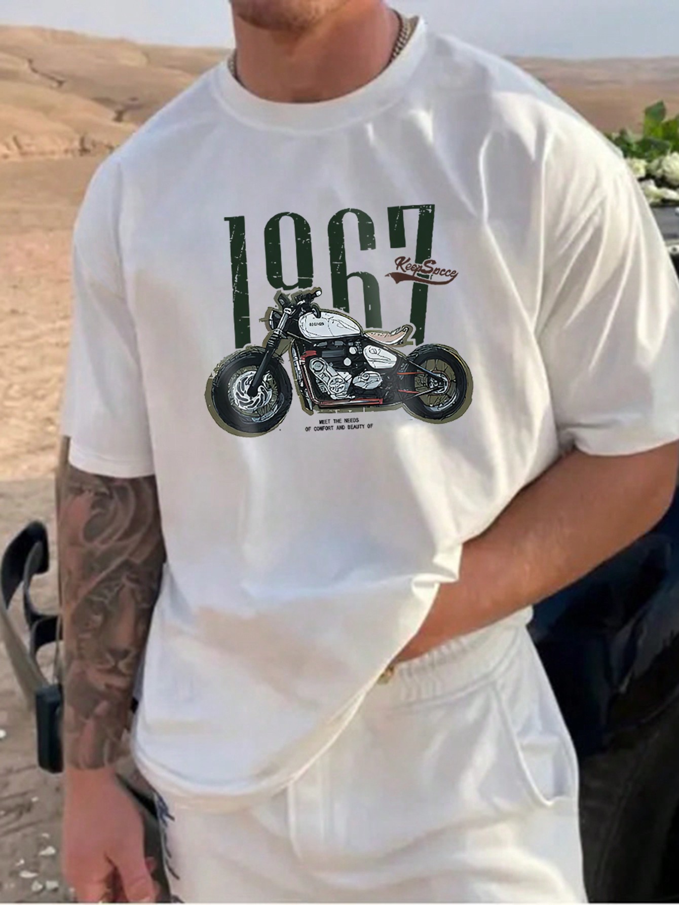 Men Motorcycle & Letter Graphic Tee