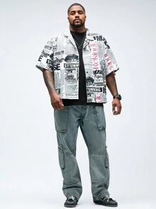 Manfinity VCAY Men's Plus Size Woven Printed Casual Loose Short Sleeve Shirt