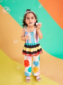 SHEIN Young Girl Colorful Digital Print Two-Piece Outfit - White - View 6