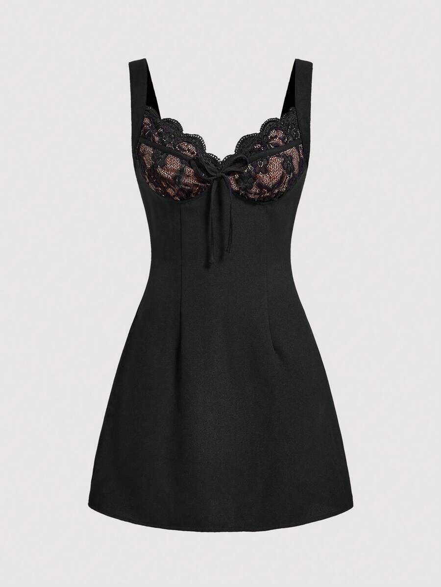 Firerie 女士蕾絲拼接束胸中長禮服 - 黑色 - 查看 1