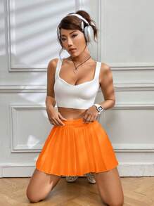 Muchica Women's Casual Summer Sports Pleated Tennis Skirt - Orange - View 4