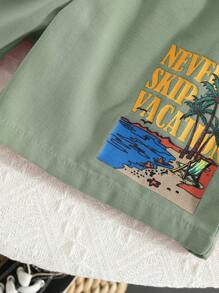 SHEIN 2 chiếc Áo sơ mi và quần short cổ bẻ cổ bẻ thoáng khí cho bé trai đi biển, thích hợp cho kỳ nghỉ, tiệc tùng, trường học, ở nhà, mùa xuân và mùa hè - màu xanh lá - Xem 5