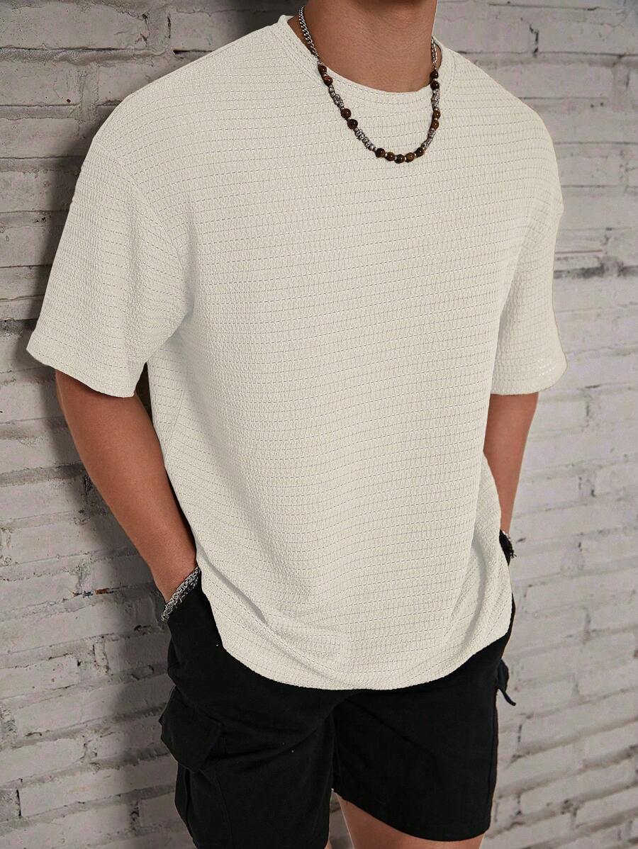Manfinity Homme 男款夏季純色圓領短袖休閒T恤 - 白色 - 查看 1
