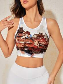 SHEIN Sports Women's Simple Printed Sports T-Shirt & Tank Top