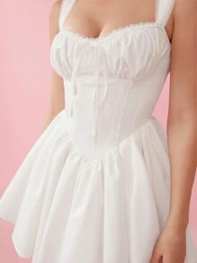 Enchnt Robe d'été à encolure carrée romantique et sexy en dentelle blanche, pour la remise des diplômes