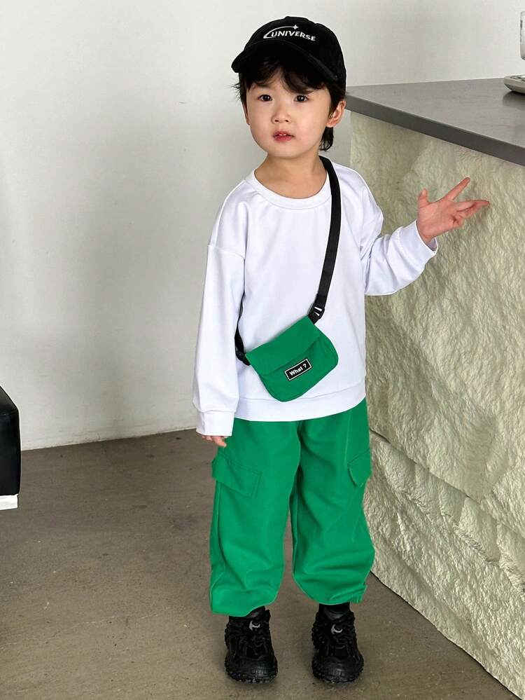 Young Boy Solid Sweatshirt & Pants & Bag