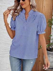 Breezaya Women Casual Striped Print Basic Daily Shirt For Summer