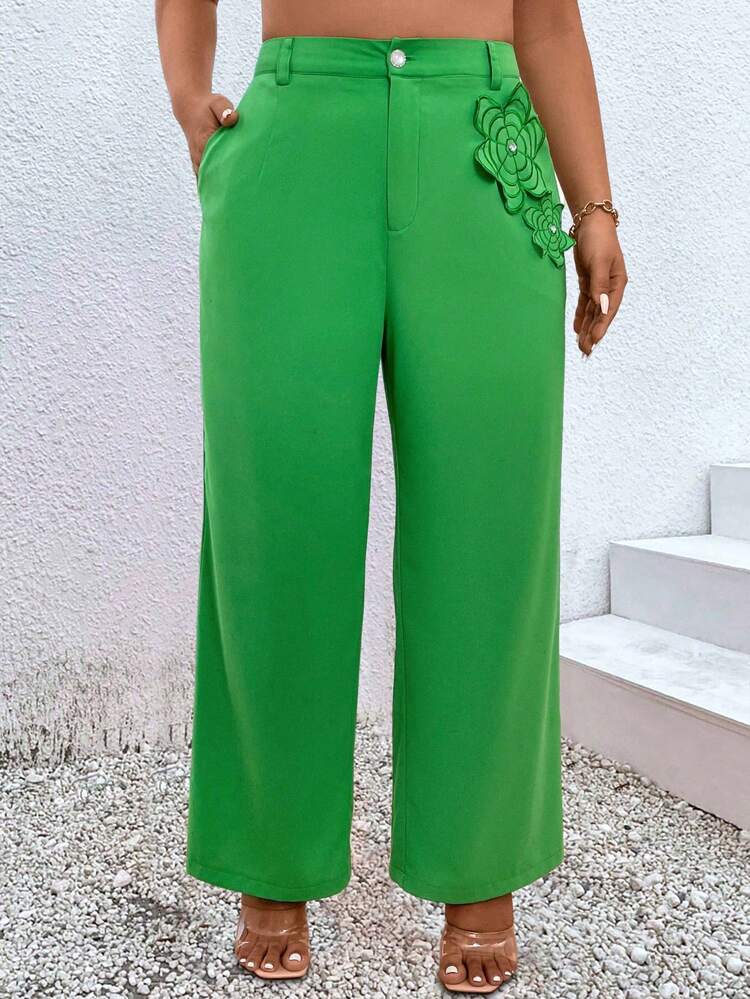 Plus Size Holiday Leisure Flower Patch Straight Pants