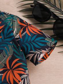 3pcs/Set Toddler Boys' Tropical Plant Print Short Sleeve Shirt, Shorts & Hat Set, Cute Casual Summer Outfit - Multicolor - View 5