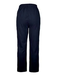 Pantalones casuales rectos de unicolor Jisfaneya con efecto plisado, cintura elástica con cordón, pierna recta, color azul marino, pantalones rectos versátiles para primavera y verano - Azul Marino - Ver 2