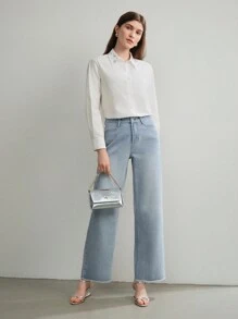 MOTF STUDIO SOLID RAW EDGE STRAIGHT LEG JEANS