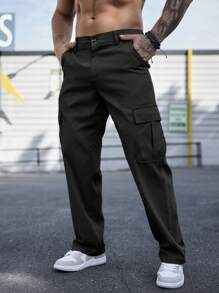 Manfinity Homme Men's Fashionable Wide-Legged Pants With Large Pockets, For Fall