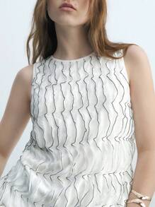 Maija White French Style Women's Casual Loose Tank Top With Multiple Layers And Frill Trim For Summer - Black - View 3