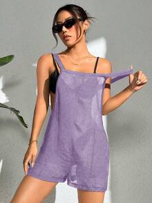 SHEIN Swim Vestido sencillo de un solo color para mujeres, ideal para uso diario - Púrpura malva - Ver 4