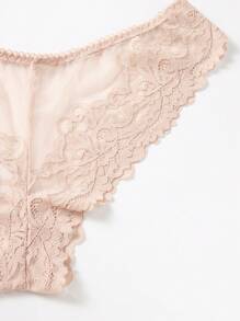 SHEIN سروال داخلي رقيق مريح وقابل للتنفس من الدانتيل، 1 قطعة ملابس داخلية - بيج - مشاهدة 5