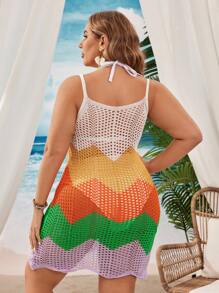 Swim Vcay Bãi biển mùa hè Plus Size Váy dệt kim rỗng với thiết kế khối màu cho kỳ nghỉ ở bãi biển - Nhiều màu - Xem 2