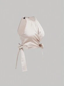 SHEIN MOD Vrouwen Vintage Abrikoos Mouwloos Knoop Top Voor Zomer Country Concert Outfit Crop Top