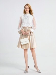 女款燈籠袖純色上衣和及膝裙，親子裝套裝（2件分開售賣） - 白色 - 查看 7