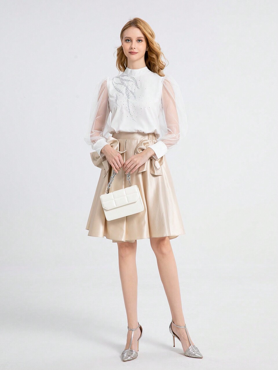Woman Lantern Sleeve Solid Top & Knee-Length Skirt Mommy And Me Matching Outfits(2 Pieces Are Sold Separately)