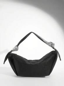 SHEIN BAE Women Fashionable And Gorgeous Solid Color Glitter Rhinestone Handbag Valentines - Black - View 3