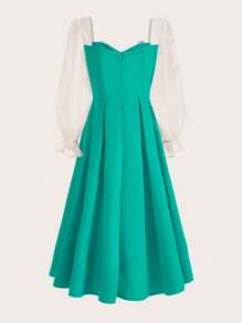 Chiquease Elegant Color-Block Rhinestone Embellished Waist Dress For Spring/Summer Fall Cloth For Women - Green - View 2