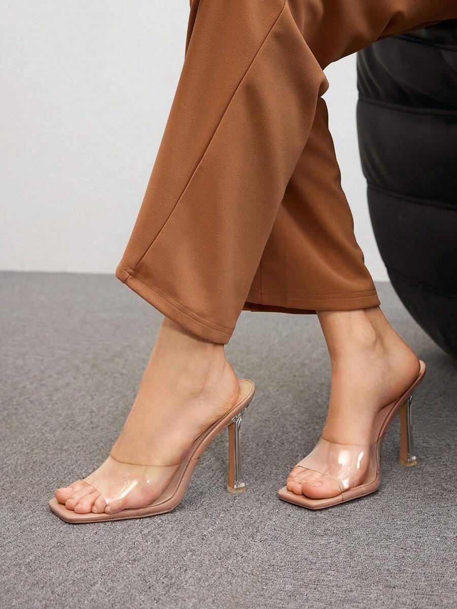 CUCCOO BIZCHIC Giày sandal gel thủy tinh trong suốt cao gót dành cho nữ, gót tốt nghiệp, giày cao gót vũ hội cho mùa hè Phong cách thanh lịch cơ bản cho doanh nhân Công sở sang trọng Halloween - Màu be - Xem 1