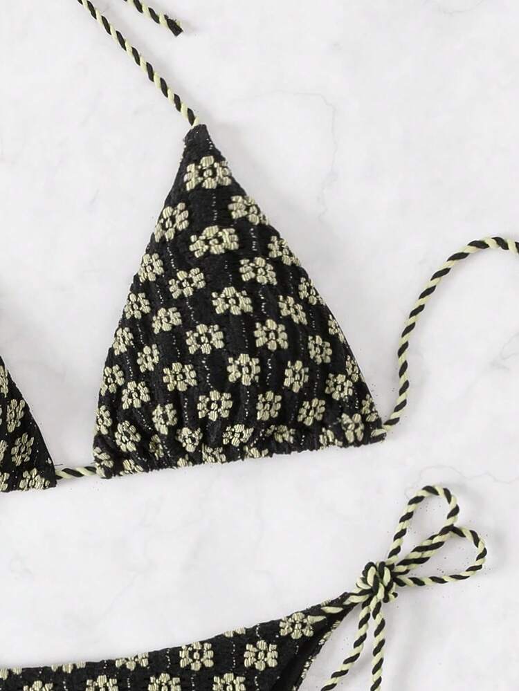 Women's Floral Print Halter Neck Bikini Set, Vacation Style,Summer Beach