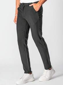 Men's Casual Solid Color Tapered Suit Pants - Dark Grey - View 3