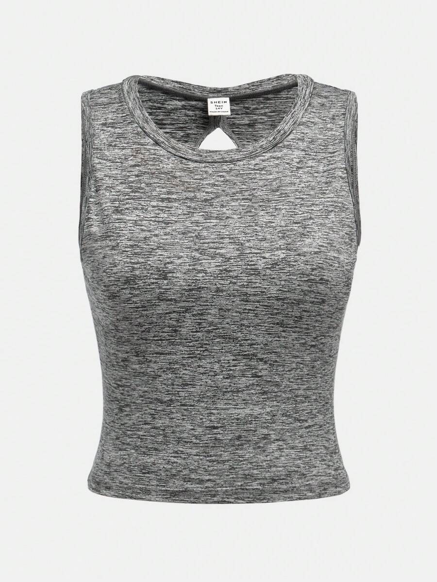 SHEIN Teen Girl Knit Solid Color Sleeveless Top With Hollow Back And Pleats For Casual Or Athletic Wear