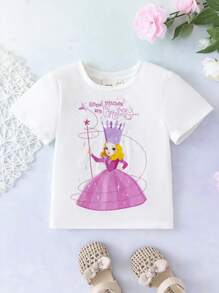 The Wizard of Oz X SHEIN Áo thun tay ngắn in hình công chúa màu hồng cổ tròn giản dị cho bé gái - trắng - Xem 1