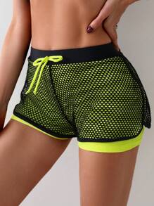 SHEIN Swim 女士运动网眼二合一沙滩短裤 夏季 - 彩色 - 查看 4