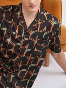 男士全印花襯衫領短袖襯衫和短褲家居套裝 - 彩色 - 查看 6