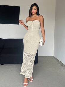 Breezaya Damen Maxikleid mit einfarbigem, ausgeschnittenem Trägerlos-Design