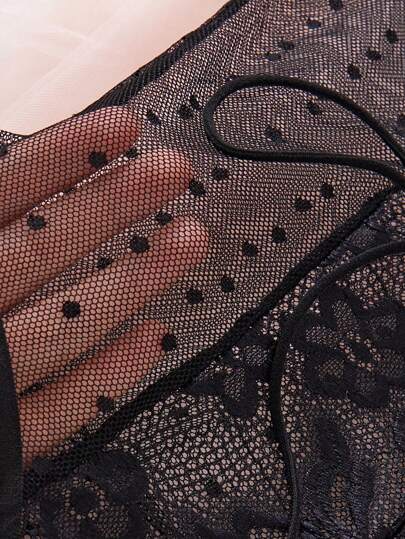 Seduluxe Contrast Kanten Verleidelijke Mesh Bodysuit Lingerie, 1pc Going Out view 5