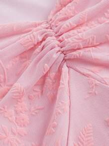SHEIN MOD Vintage Plus Size Alice Blue Mesh Flocked Dress - Pink - View 3