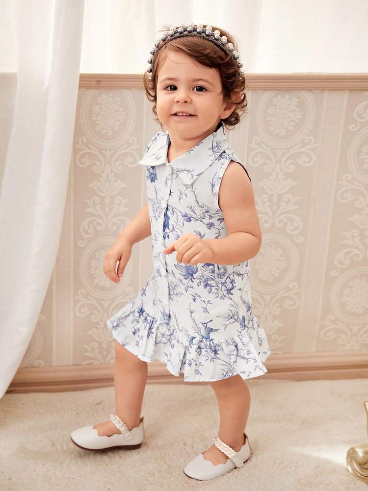 Summer Vintage Printed Sleeveless Dress For Girls, Simple And Elegant, Lightweight, Comfortable And Breathable