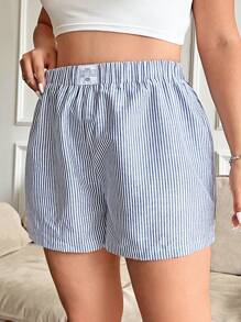 SHEIN EZwear Shorts de mujer de tallas grandes con rayas, corte slim y cintura elástica para el verano