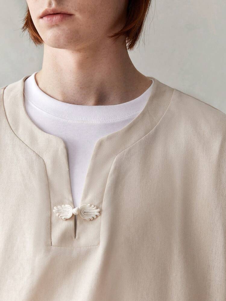 Men's Summer Oversized Dropped Shoulder Weave Casual Polo Shirt