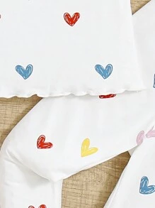 Baby Girls' Casual Heart Pattern Short Sleeve Top And Elastic Waist Long Pants Set
