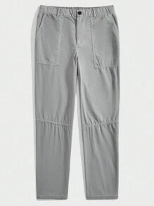Manfinity VCAY Men Solid Color Slanted Pocket Woven Loose Tapered Casual Pants - Dusty Blue - View 3