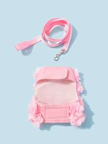 PETSIN 1set Pink Flower Patterned Cute Chest Strap And Leash Set For Cats And Dogs - Multicolor - View 7