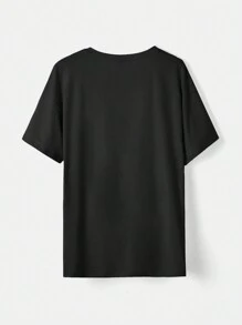SCOOBY-DOO X SHEIN Camiseta holgada y de hombros caídos con estampado de caricaturas lindo y a la moda para mujer, ideal para el verano - Negro - Ver 2