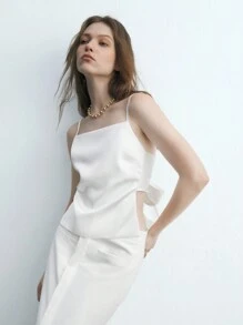 Maija 法式白色復古女款夏季純色後綁背心 - 白色 - 查看 5