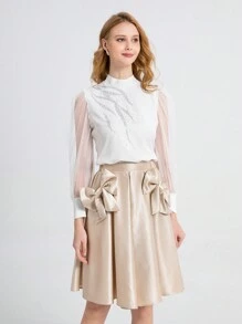 女款燈籠袖純色上衣和及膝裙，親子裝套裝（2件分開售賣） - 白色 - 查看 6