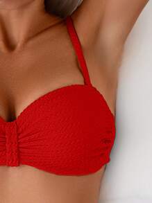 SHEIN Swim 2025 Women Solid Color Ruched Sexy Bikini Set, Beach Vacation Summer